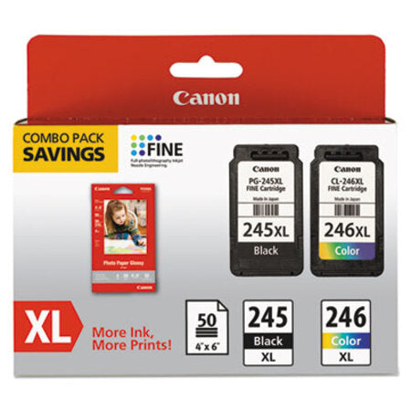 Canon® 8278B005 (PG-245XL/CL-246XL) Ink/Paper Combo, 180/300 Page-Yield, Black/Tri-Color - Each - CNM-8278B005-EA