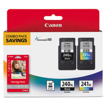 Canon® 5206B005 (PG-240XL/CL-241XL) High-Yield Ink/Paper Combo, Black/Tri-Color - Each - CNM-5206B005-EA