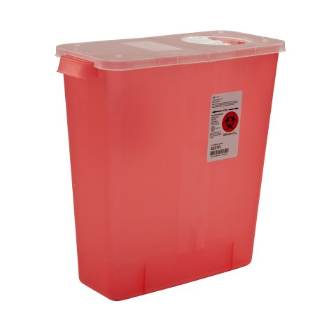Cardinal Sharps Container In-Room™ Translucent Red Base 13-3/4 H X 13-3/4 W X 6 D Inch Vertical Entry 3 Gallon - Each - 8527R-EA