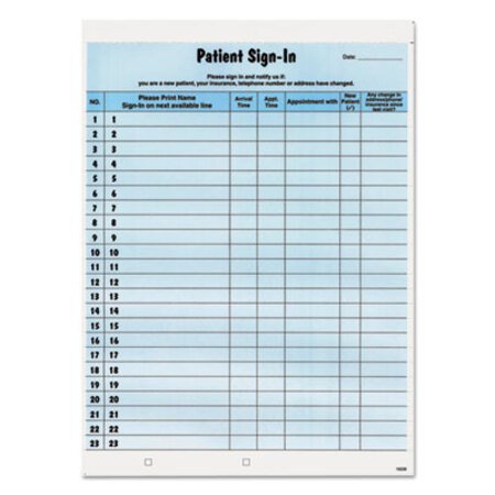 Tabbies® Patient Sign-In Label Forms, Two-Part Carbon, 8.5 x 11.63, Blue Sheets, 125 Forms Total - Pack of 125 - TAB-14531-PK