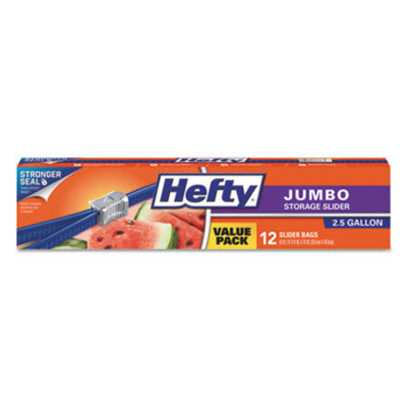 Hefty® Slider Bags, 2.5 gal, 0.9 mil, 14.38" x 9", Clear, 12/Box - Box of 1 - RFP-R83812-BX