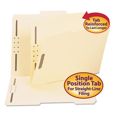 Smead™ Top Tab Fastener Folders, Guide-Height 2/5-Cut Tabs, 0.75" Expansion, 2 Fasteners, Letter Size, 11-pt Manila, 50/Box - Box of 1 - SMD-14580-BX
