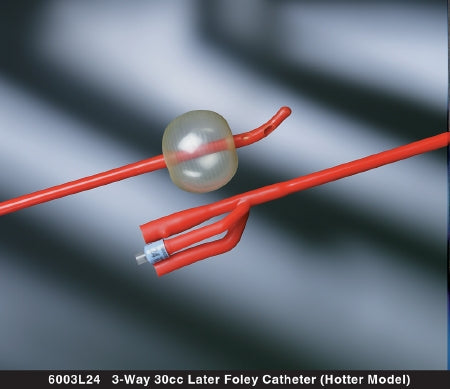 Bard Foley Catheter Bard® Lubricath® 3-Way Standard Tip 30 cc Balloon 22 Fr. Hydrophilic Polymer Coated Latex - Case of 12 - 6003L22-CS