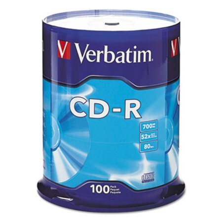 Verbatim® CD-R Recordable Disc, 700 MB/80 min, 52x, Spindle, Silver, 100/Pack - Pack of 1 - VER-94554-PK
