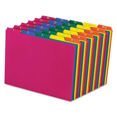 Pendaflex® Poly Top Tab File Guides, 1/5-Cut Top Tab, 1 to 30-31, 8.5 x 11, Assorted Colors, 31/Set - ST/1 - PFX-40143-ST