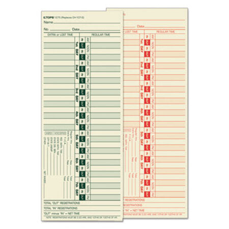 TOPS™ Time Clock Cards, Replacement for CH-107-2, Two Sides, 3.5 x 9, 500/Box - Box of 1 - TOP-1275-BX