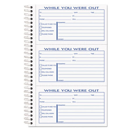 TOPS™ Spiralbound Message Book, Two-Part Carbonless, 5 x 2.83, 3 Forms/Sheet, 300 Forms Total - Each - TOP-4006-EA