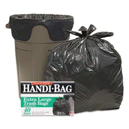 Handi-Bag® Super Value Pack, 33 gal, 0.65 mil, 32.5" x 40", Black, 40/Box - Box of 1 - WBI-HAB6FTL40-BX
