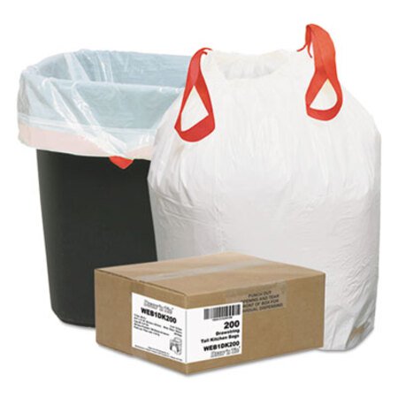 n Tie® Heavy-Duty Trash Bags, 13 gal, 0.9 mil, 24.5" x 27.38", White, 50 Bags/Roll, 4 Rolls/Box - Box of 1 - WBI-1DK200-BX