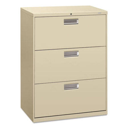 HON® Brigade 600 Series Lateral File, 3 Legal/Letter-Size File Drawers, Putty, 30" x 18" x 39.13" - Each - HON-673LL-EA