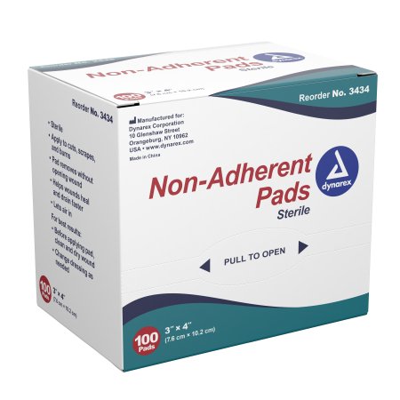 Dynarex Non-Adherent Dressing Dynarex 3 X 4 Inch Sterile Rectangle - Case of 1200 - 3434-CS