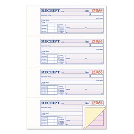 TOPS™ Money and Rent Receipt Book, Account + Payment Sections, Three-Part Carbonless, 7.13 x 2.75, 4 Forms/Sheet, 100 Forms Total - Each - TOP-46808-EA