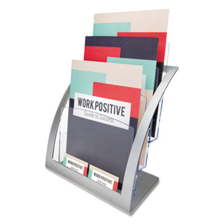 Deflecto® 3-Tier Literature Holder, Leaflet Size, 11.25w x 6.94d x 13.31h, Silver - Each - DEF-693745-EA