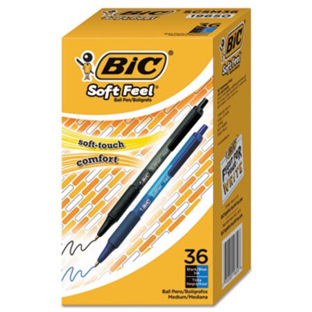 Bic® Soft Feel Ballpoint Pen Value Pack, Retractable, Medium 1 mm, Assorted Ink and Barrel Colors, 36/Pack - Pack of 1 - BIC-SCSM361AST-PK