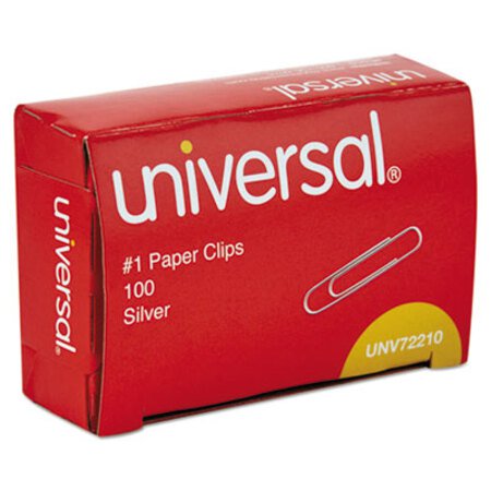 Universal® Paper Clips, #1, Smooth, Silver, 100/Box - Box of 1 - UNV-72210BX-BX
