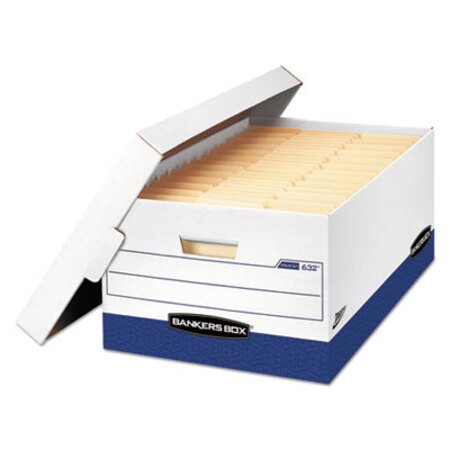 Bankers Box® PRESTO Heavy-Duty Storage Boxes, Legal Files, 16" x 10.38", White/Blue, 12/Carton - CT/1 - FEL-0063201-CT