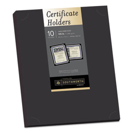 Southworth® Certificate Holder, Black, 105lb Linen Stock, 12 x 9.5, 10/Pack - Pack of 1 - SOU-PF18-PK