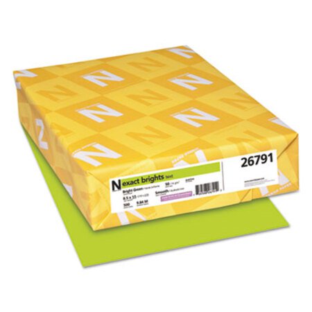 Neenah Paper Exact Brights Paper, 20 lb Bond Weight, 8.5 x 11, Bright Green, 500/Ream - RM/1 - WAU-26791-RM