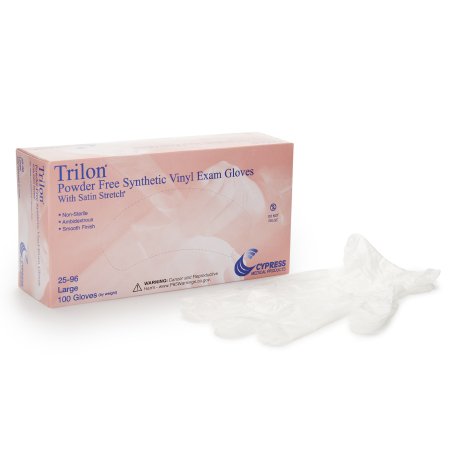 McKesson Medical Surgical Exam Glove Trilon® Large NonSterile Vinyl Standard Cuff Length Smooth Clear Not Rated WITH PROP. 65 WARNING - Box of 100 - 25-96-BX