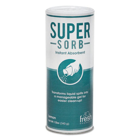 Fresh Products Super-Sorb Liquid Spill Absorbent, Lemon Scent, 720 oz, 12 oz Shaker Can, 6/Box - Each - FRS-614SSBX-EA