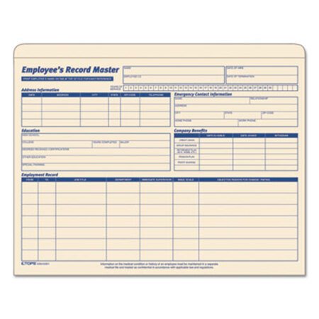 TOPS™ Employee Record Master File Jacket, Straight Tab, Letter Size, Manila, 20/Pack - Pack of 1 - TOP-3280-PK