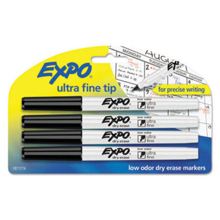 EXPO® Low-Odor Dry-Erase Marker, Extra-Fine Needle Tip, Black, 4/Pack - Pack of 1 - SAN-1871774-PK