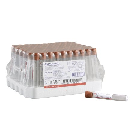 BD BD Vacutainer® Plus Venous Blood Collection Tube Serum Tube Clot Activator Additive 16 X 100 mm 10 mL Red Conventional Closure Plastic Tube - Box of 100 - 367820-BX