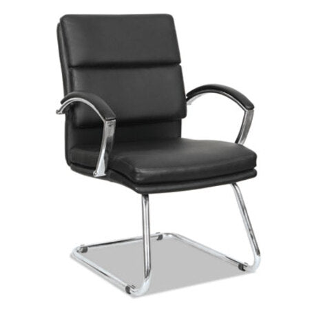 Alera® Alera Neratoli Slim Profile Stain-Resistant Faux Leather Guest Chair, 23.81" x 27.16" x 36.61", Black Seat/Back, Chrome Base - Each - ALE-NR4319-EA