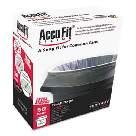 Accufit® Linear Low Density Can Liners with AccuFit Sizing, 55 gal, 0.9 mil, 40" x 53", Clear, 50/Box - Box of 1 - HER-H8053TCRC1-BX