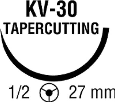 Covidien Nonabsorbable Suture with Needle Ti-Cron™ Polyester KV-30 1/2 Circle Diamond Point Needle Size 2 Braided - Box of 12 - 88862962-83-BX