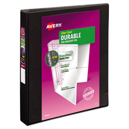 Avery® Durable View Binder with DuraHinge and Slant Rings, 3 Rings, 1" Capacity, 11 x 8.5, Black - Each - AVE-17011-EA