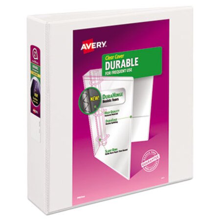Avery® Durable View Binder with DuraHinge and Slant Rings, 3 Rings, 2" Capacity, 11 x 8.5, White - Each - AVE-17032-EA