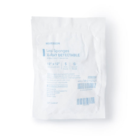 McKesson Surgical Laparotomy Sponge McKesson X-Ray Detectable Cotton 12 X 12 Inch 5 Count Soft Pack Sterile - Pack of 1 - 16-2112121-PK