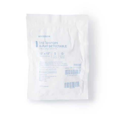 McKesson Surgical Laparotomy Sponge McKesson X-Ray Detectable Cotton 12 X 12 Inch 5 Count Soft Pack Sterile - Case of 40 - 16-2112121-CS
