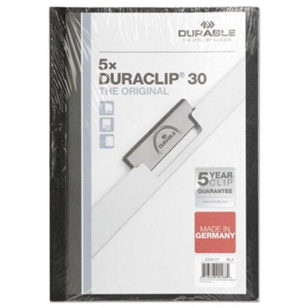 Durable® DuraClip Report Cover, Clip Fastener, 8.5 x 11, Clear/Black, 5/Pack - ST/1 - DBL-220401-ST