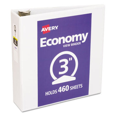 Avery® Economy View Binder with Round Rings , 3 Rings, 3" Capacity, 11 x 8.5, White, (5741) - Each - AVE-05741-EA