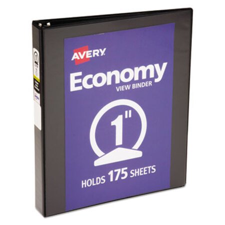Avery® Economy View Binder with Round Rings , 3 Rings, 1" Capacity, 11 x 8.5, Black, (5710) - Each - AVE-05710-EA