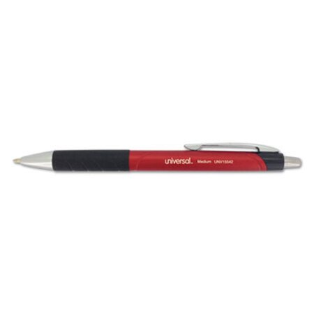 Universal™ Comfort Grip Ballpoint Pen, Retractable, Medium 1 mm, Red Ink, Red Barrel, Dozen - DZ/1 - UNV-15542-DZ