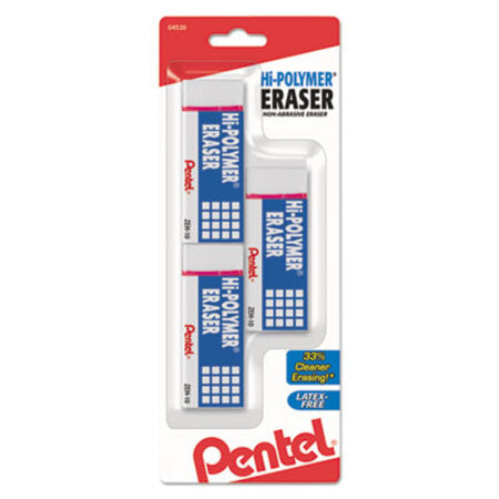 Pentel® Hi-Polymer Eraser, For Pencil Marks, Rectangular Block, Medium, White, 3/Pack - Pack of 1 - PEN-ZEH10BP3K6-PK