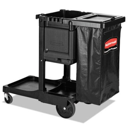 Rubbermaid® Commercial Executive Janitorial Cleaning Cart, Plastic, 4 Shelves, 1 Bin, 12.1" x 22.4" x 23", Black - CT/1 - RCP-1861430-CT