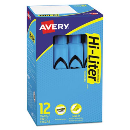 Avery® HI-LITER Desk-Style Highlighters, Light Blue Ink, Chisel Tip, Light Blue/Black Barrel, Dozen - DZ/1 - AVE-07746-DZ