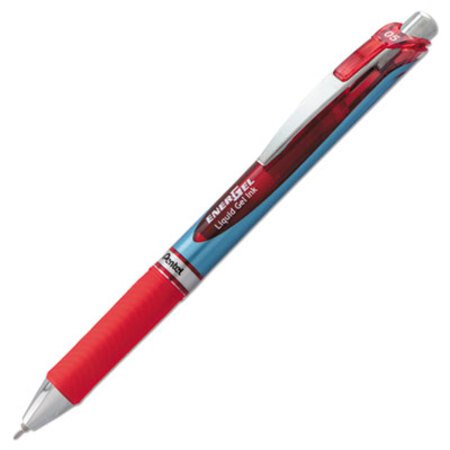 Pentel® EnerGel RTX Gel Pen, Retractable, Fine 0.5 mm Needle Tip, Red Ink, Silver/Red Barrel - Each - PEN-BLN75B-EA
