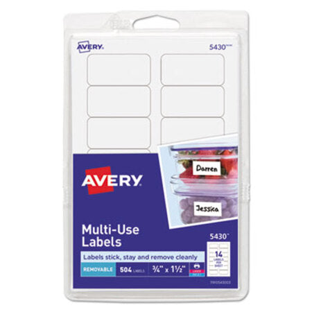 Avery® Removable Multi-Use Labels, Inkjet/Laser Printers, 0.75 x 1.5, White, 14/Sheet, 36 Sheets/Pack, (5430) - Pack of 1 - AVE-05430-PK
