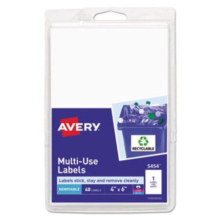 Avery® Removable Multi-Use Labels, Inkjet/Laser Printers, 4 x 6, White, 40/Pack, (5454) - Pack of 1 - AVE-05454-PK