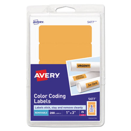 Avery® Printable Self-Adhesive Removable Color-Coding Labels, 1 x 3, Neon Orange, 5/Sheet, 40 Sheets/Pack, (5477) - Pack of 200 - AVE-05477-PK