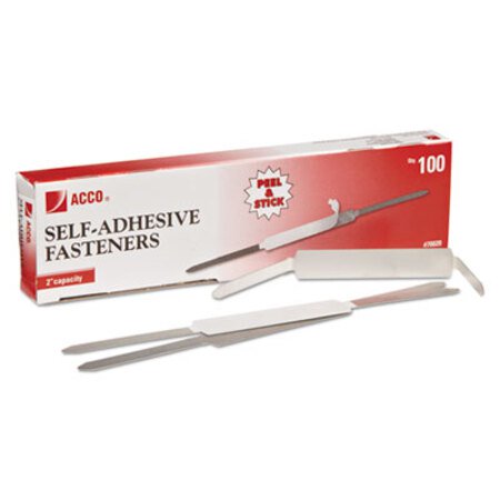 ACCO Self-Adhesive Two-Prong Paper Fastener Bases, 2" Capacity, 2.75" Center to Center, Matte Steel, 100/Box - Box of 1 - ACC-70020-BX
