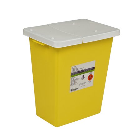 Cardinal Chemotherapy Waste Container SharpSafety™ Yellow Base 18-3/4 H X 12-3/4 D X 18-1/4 W Inch Vertical Entry 12 Gallon - Case of 10 - 8931-CS