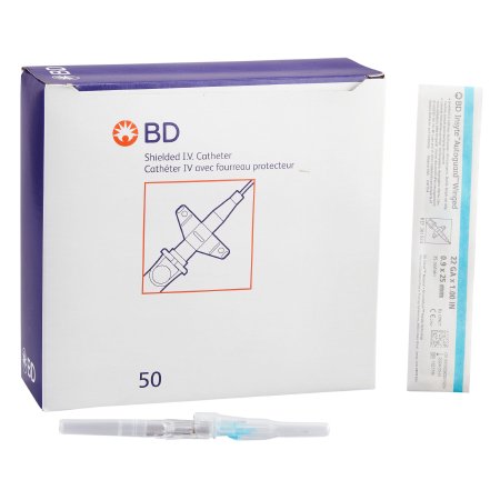 BD Peripheral IV Catheter Insyte™ Autoguard™ 22 Gauge 1 Inch Retracting Safety Needle - Case of 200 - 381523-CS