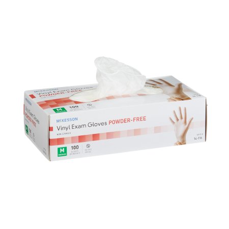 McKesson Exam Glove McKesson Medium NonSterile Vinyl Standard Cuff Length Smooth Clear Not Rated - Box of 100 - 14-116-BX