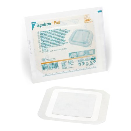 3M Transparent Film Dressing with Pad 3M™ Tegaderm™ +Pad 6 X 6 Inch Frame Style Delivery Square Sterile - Box of 25 - 3588-BX